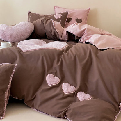 Girls Love Fall And Winter Thickened Brushed Four-piece Pure Cotton Bed Set - Harmony Gallery