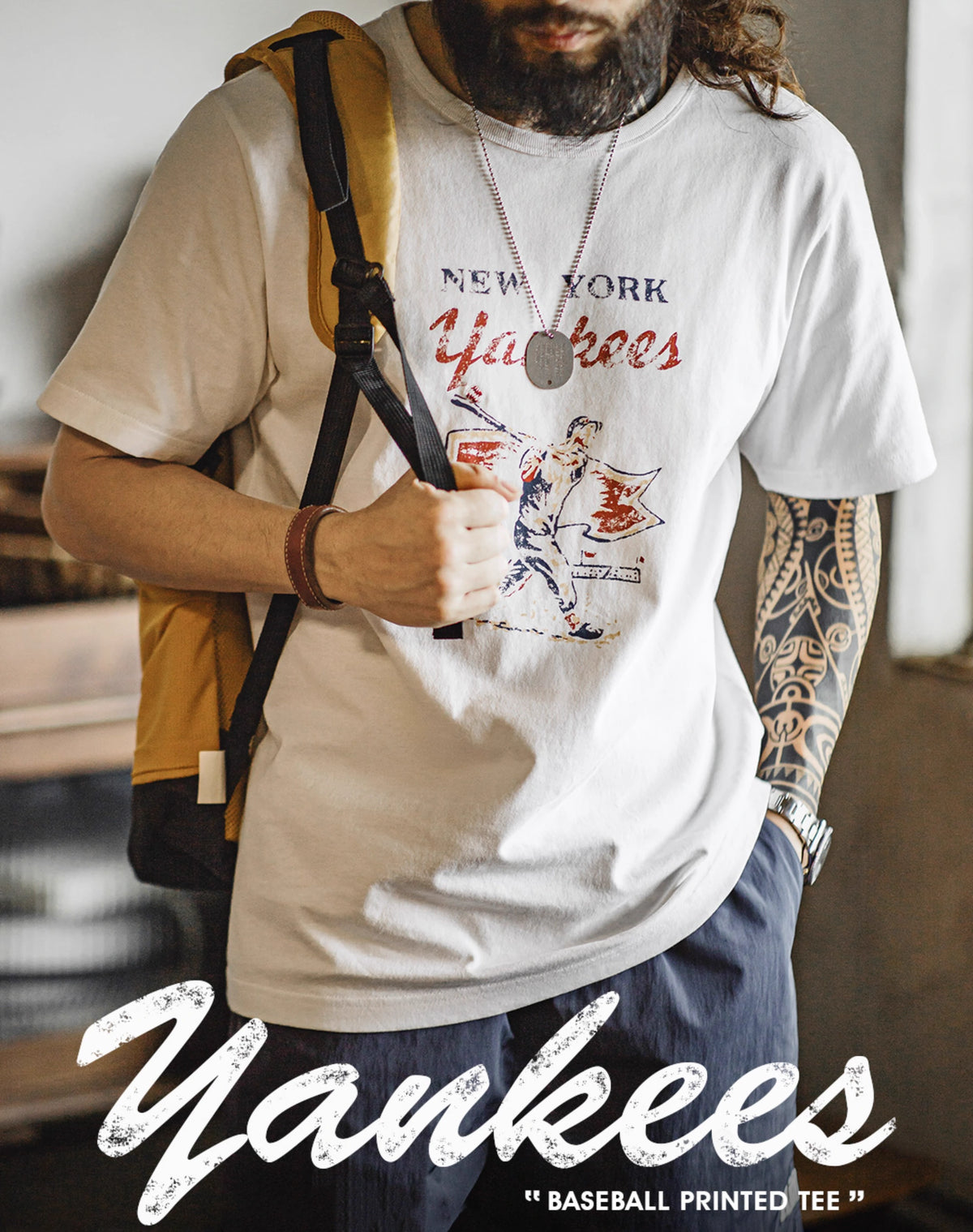 American Retro Baseball Letters Printed Cotton Bottoming Men's T-Shirt - Harmony Gallery