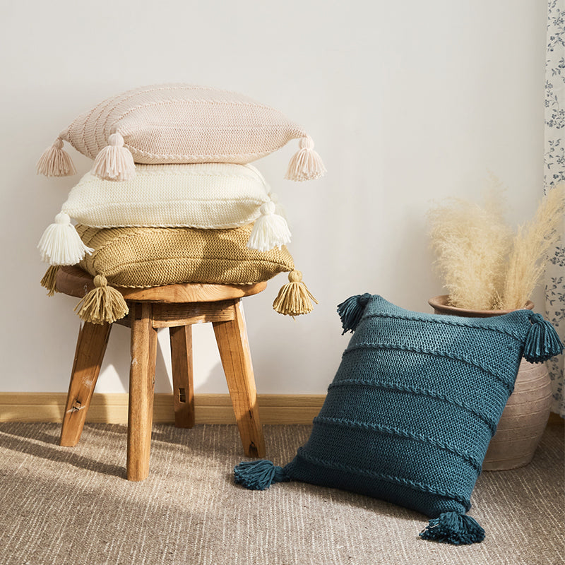 Tasseled Textures Cozy Woolen Knit Throw Pillows - Harmony Gallery