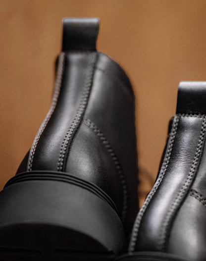 American Retro Work Black Mid-Top Thick-Soled Brogue Men's Boot - Harmony Gallery