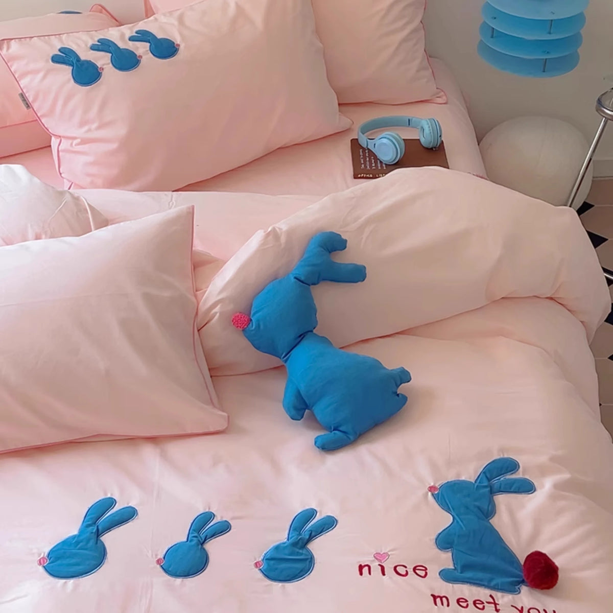 Cute Bunny Cotton Brushed Four-Piece Warm And Thick Bed Set - Harmony Gallery