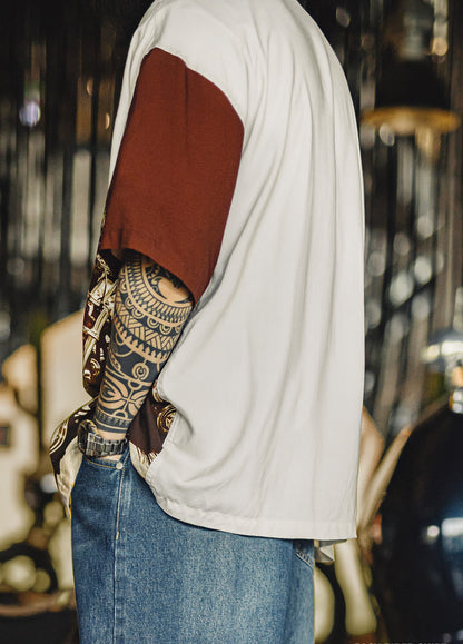 American Retro Contrast Color Drape Full Print Thin Short-Sleeved Men's Shirt - Harmony Gallery