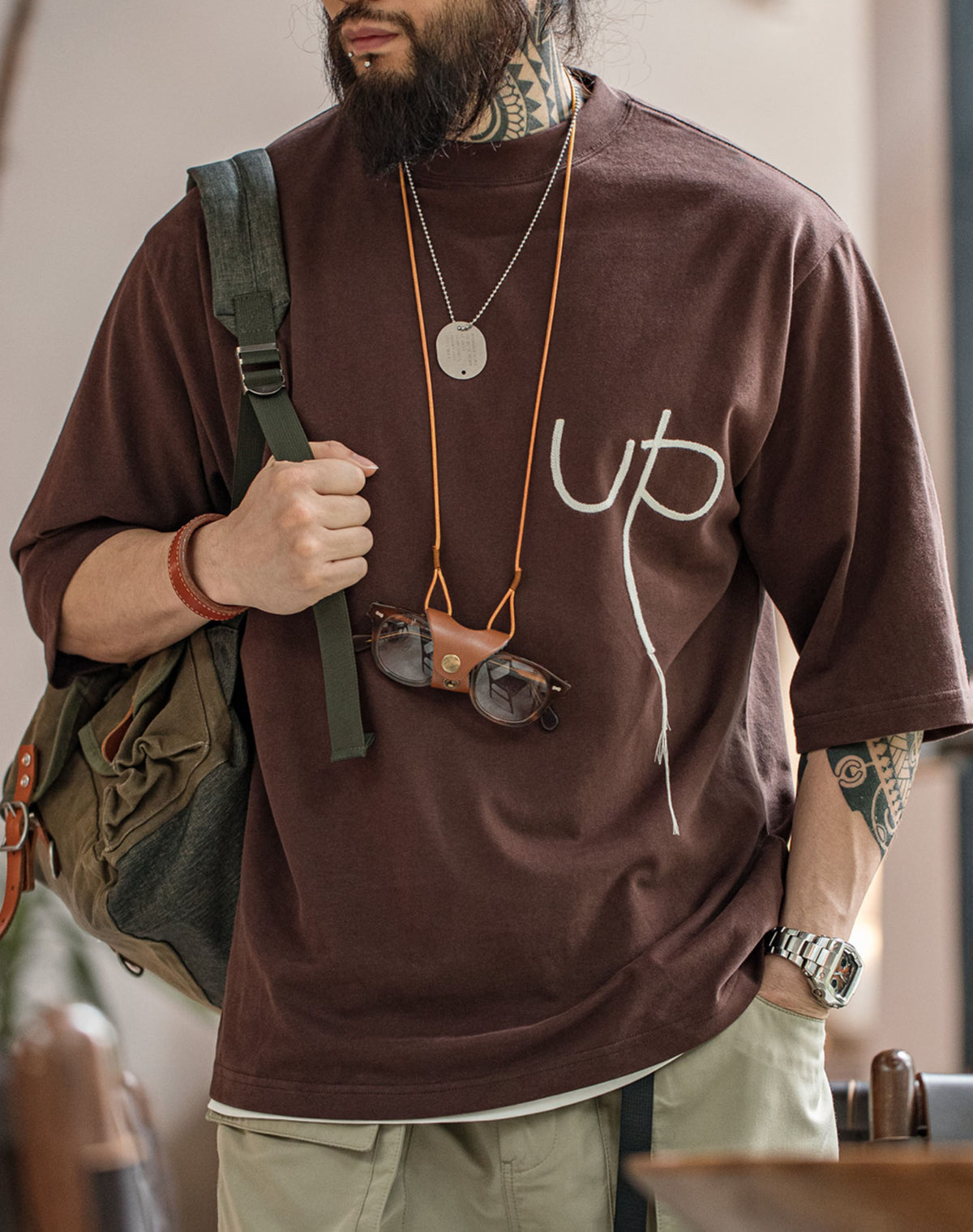 American Casual Letter Embroidery Cotton Loose Men's T-Shirt - Harmony Gallery
