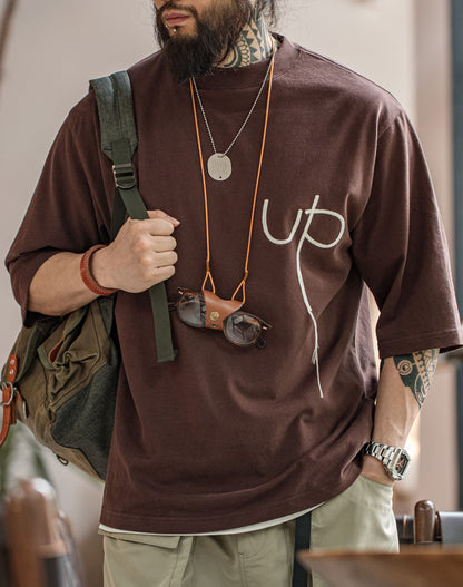 American Casual Letter Embroidery Cotton Loose Men's T-Shirt - Harmony Gallery