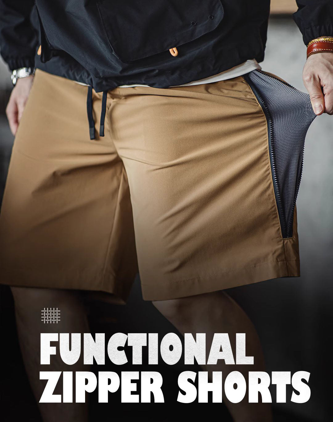 Mountain Contrast Color Splicing Zipper Functional Men's Shorts - Harmony Gallery