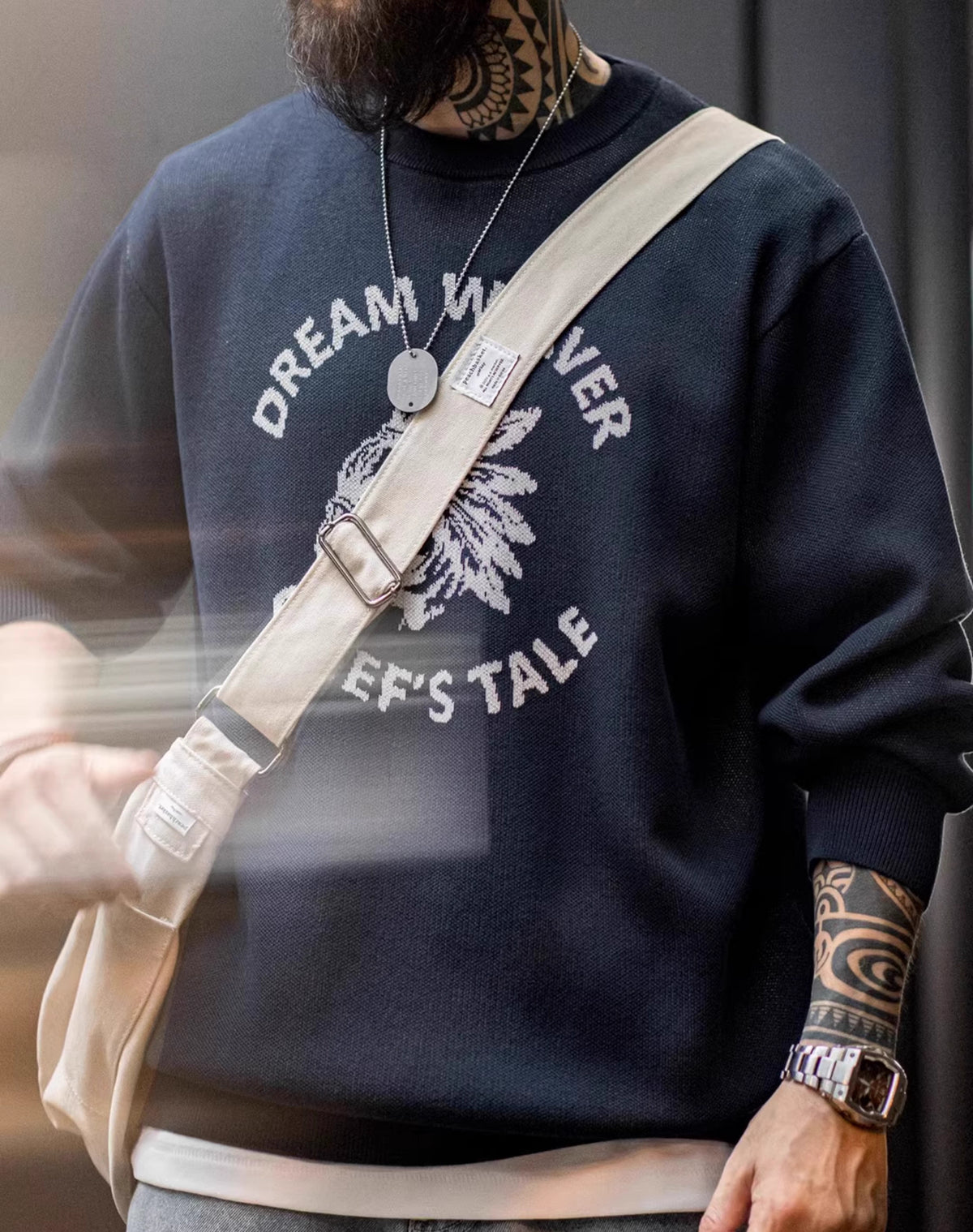 American Retro Linen Letter Contrast Color Pullover Knit Men's Sweater - Harmony Gallery