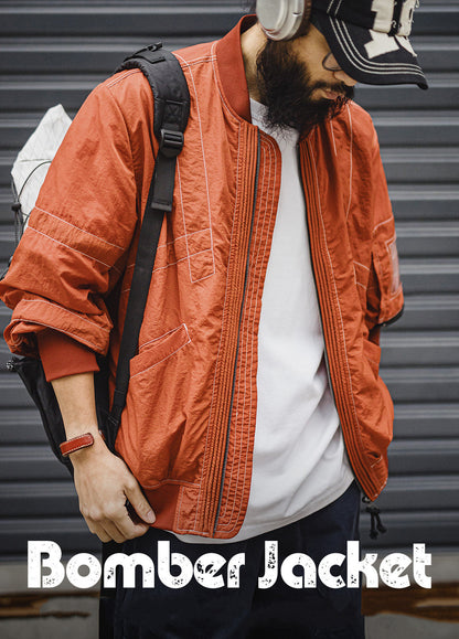 American Bright Line Bomber Pilot Thin Brick Red Baseball Men's Jacket