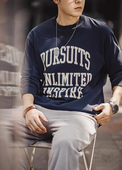 American Letter Pure Cotton Long-Sleeved Wear Brushed Men's Sweater - Harmony Gallery