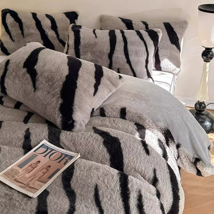 Light Luxury Rabbit Hair Milk Velvet Four-Piece Double-Sided Bed Set - Harmony Gallery