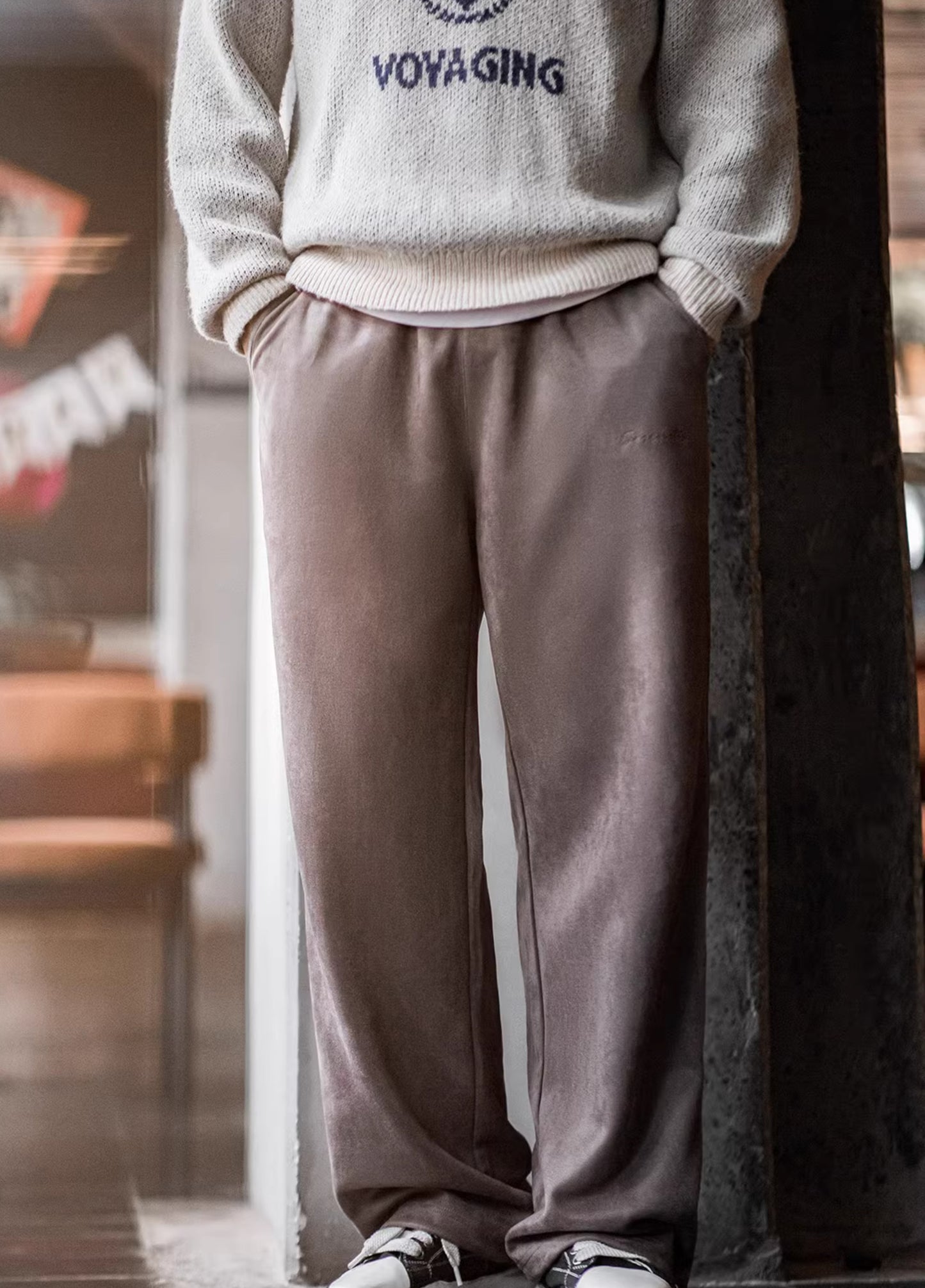 American Brushed Suede Sweatpants Lazy Loose Drape Wide-Leg  Men's Trousers - Harmony Gallery
