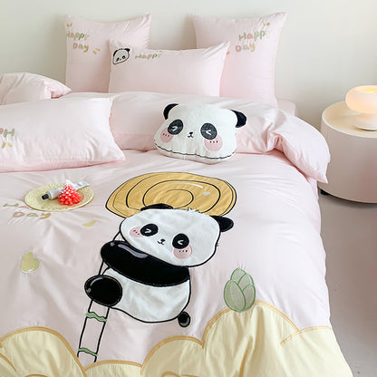 Cute Small Panda Pure Cotton Washed Four-Piece Bed Set - Harmony Gallery