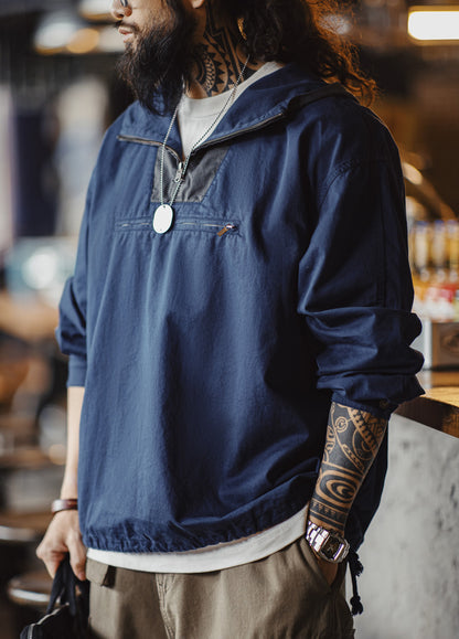 American Retro Color Matching Hooded Standard Deck Suit Pullover Men's Sweater - Harmony Gallery