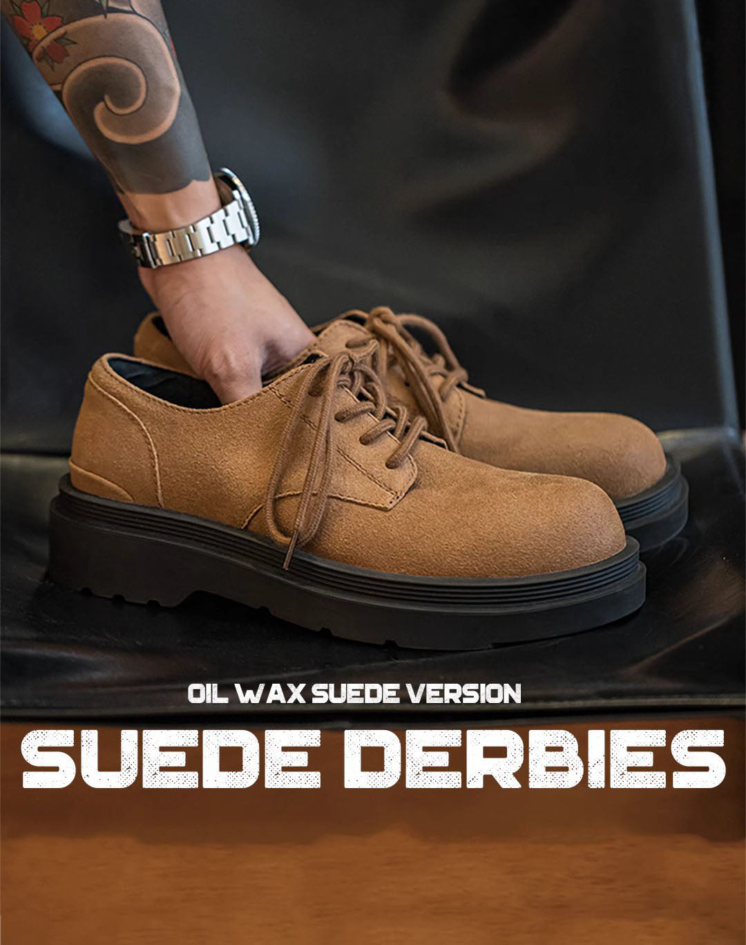 Derby Oil Wax Suede Casual Leather Versatile Men's Dress Shoes - Harmony Gallery
