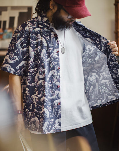 American Workwear Retro Full Print Cuban Collar Loose Hawaiian Men's Shirt - Harmony Gallery