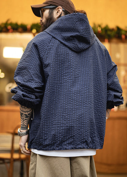 American Retro Half-Zip Hooded With Textured Lightweight Men's Sweater - Harmony Gallery