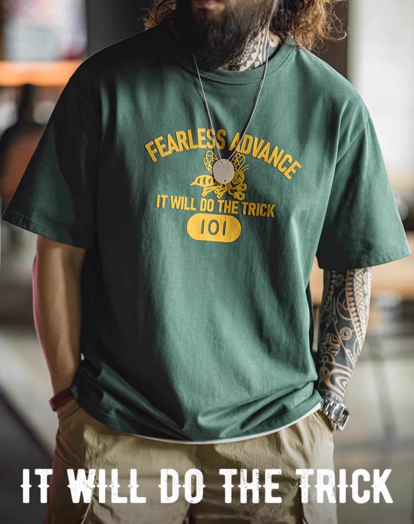 American Workwear Retro Contrast Color Letter Print Men's T-Shirt - Harmony Gallery