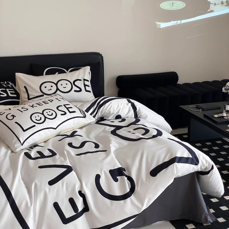 Black Love Pure Cotton Four-Piece Black And White Bed Set - Harmony Gallery