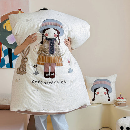 Girl Embroidered Breathable Double-Layer Super Soft Pure Four-Piece Bed Set