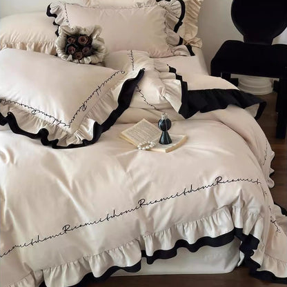 French Girlish Pure Cotton Brushed Warm Four-Piece Bed Set - Harmony Gallery