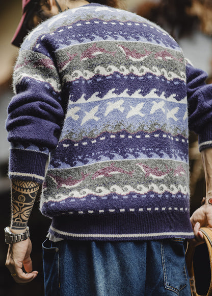 American Retro Fair Isle Pullover Thick Warm Outerwear Knitwear Men's Sweater - Harmony Gallery