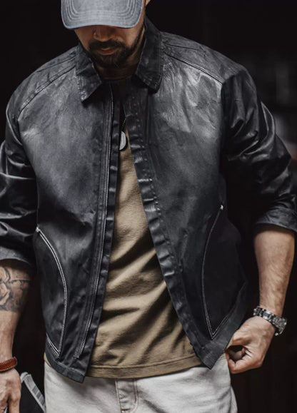 American Lack Wax Color Blocked Bright Stitching Hunting Short Rugged Men's Jacket