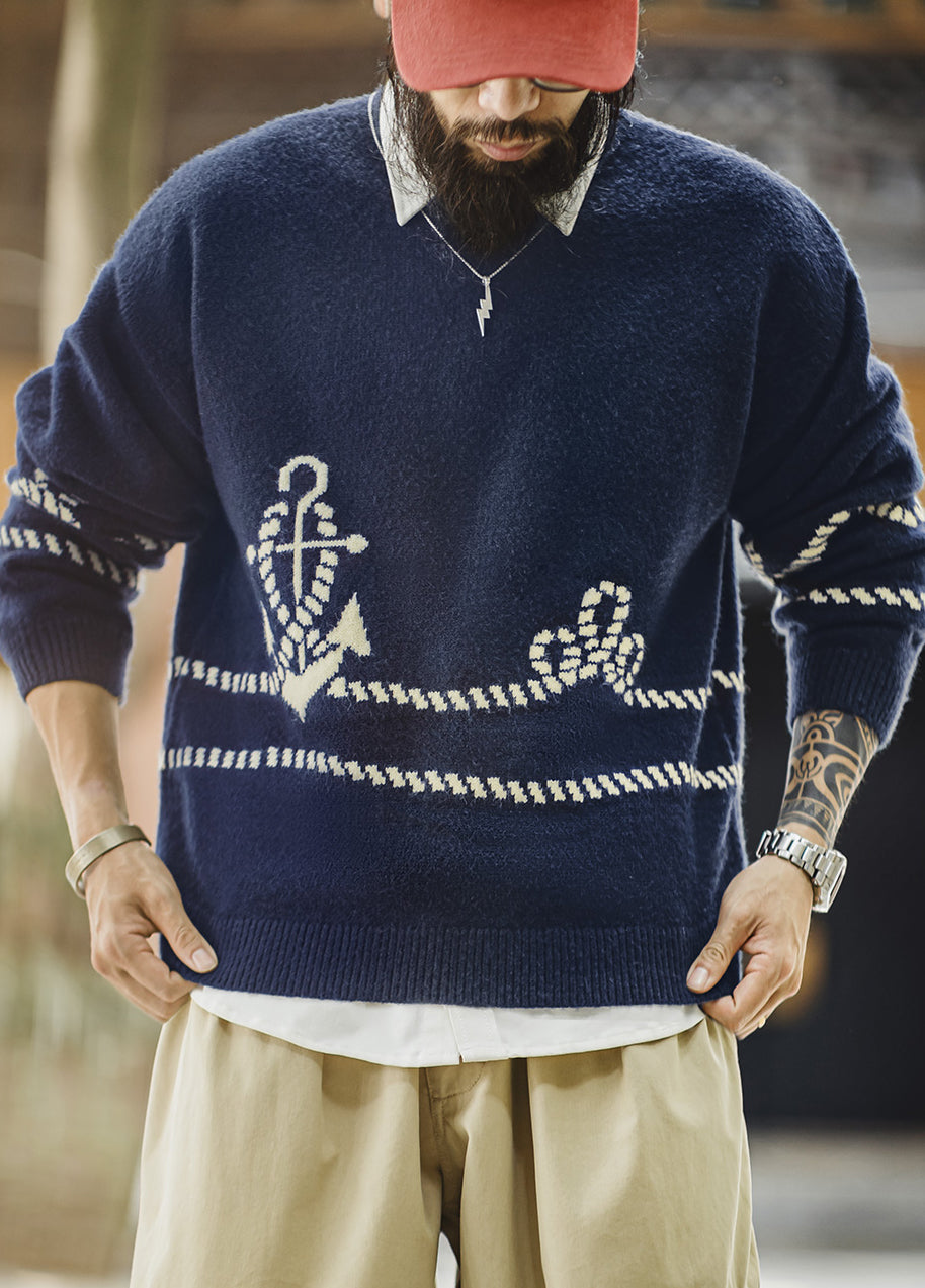 American Retro Pullover Wearable With Knitwear And Fleece-Lined Men's Sweater - Harmony Gallery