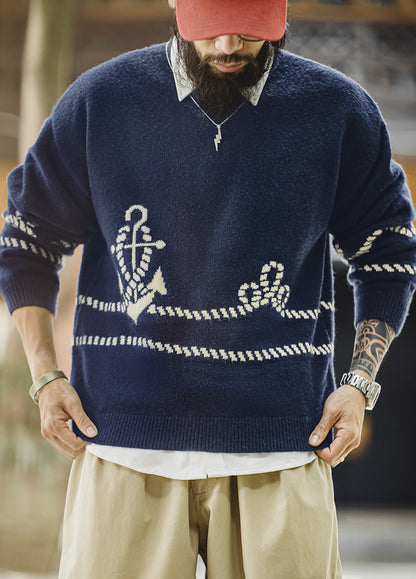 American Retro Pullover Wearable With Knitwear And Fleece-Lined Men's Sweater - Harmony Gallery