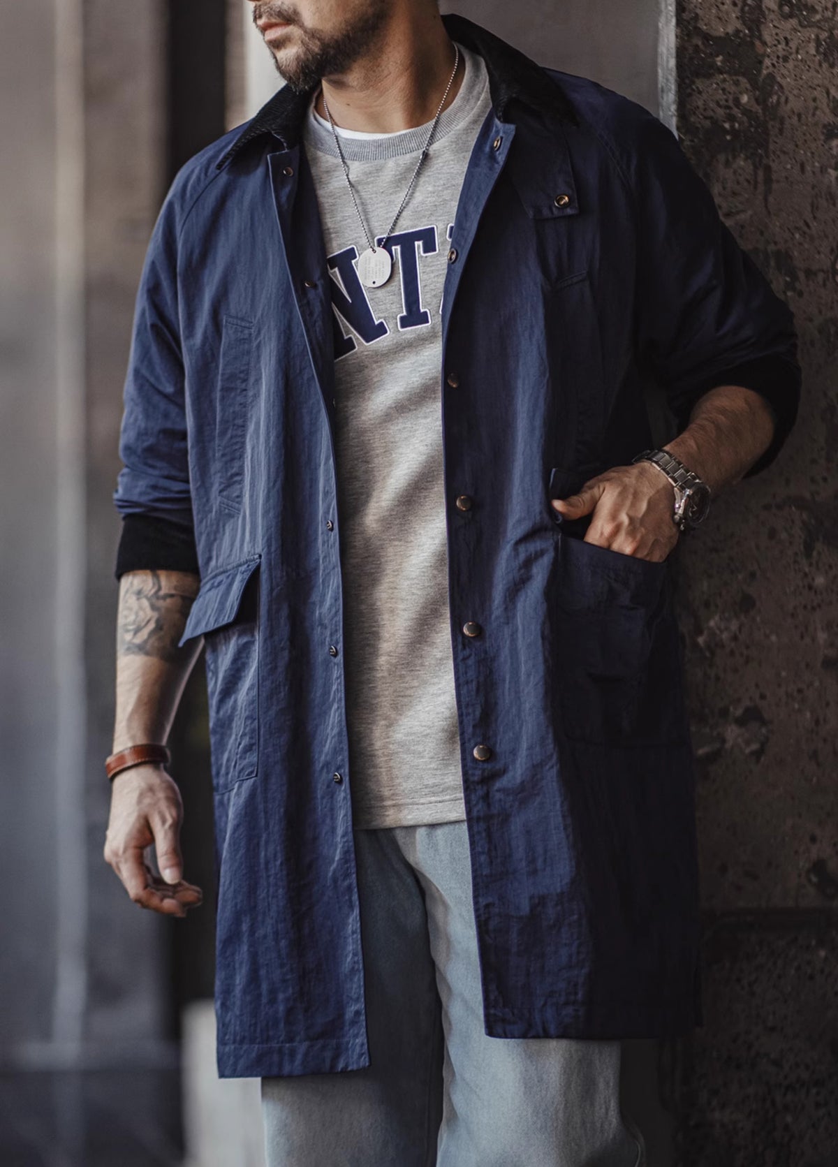 American Retro Oversize Hunting Windbreaker Mid-Length Men's Jacket - Harmony Gallery