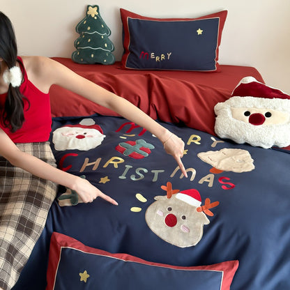 Winter Santa Claus Thickened All-Cotton Brushed Warm Four-Piece Bed Set - Harmony Gallery