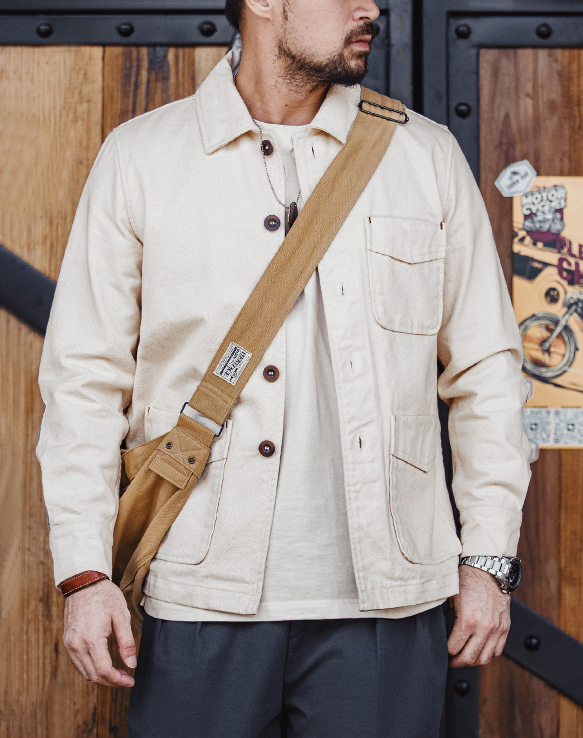 French Retro Heavy Cotton Seed Shell Twill Corduroy Patchwork Men's Jacket - Harmony Gallery