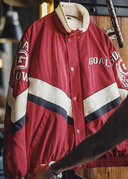 American Patchwork Racing With Red Collar Thickened Warm Cotton Men's Jacket - Harmony Gallery