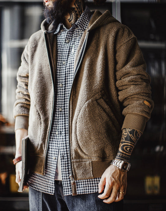 American Retro Fleece Cardigan Hoodie Thickened Warm Fleece Men's Jacket - Harmony Gallery