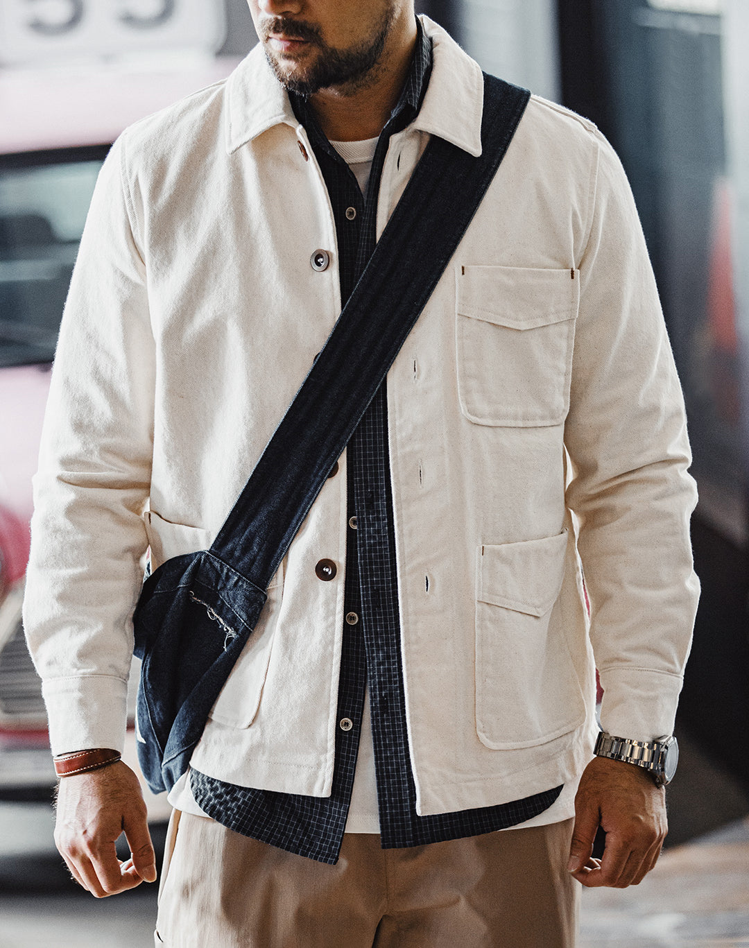 French Retro Heavy Cotton Seed Shell Twill Corduroy Patchwork Men's Jacket - Harmony Gallery