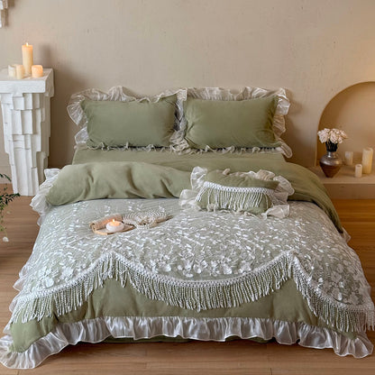 French Romantic Heavy-Duty Four-Piece Warm Double-Sided Coral Fleece Bed Set - Harmony Gallery