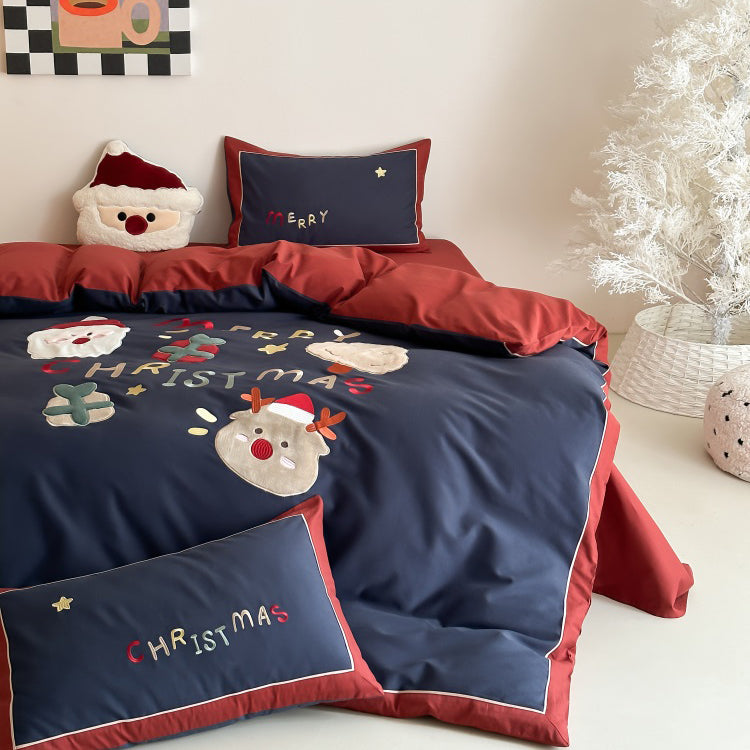 Winter Santa Claus Thickened All-Cotton Brushed Warm Four-Piece Bed Set - Harmony Gallery