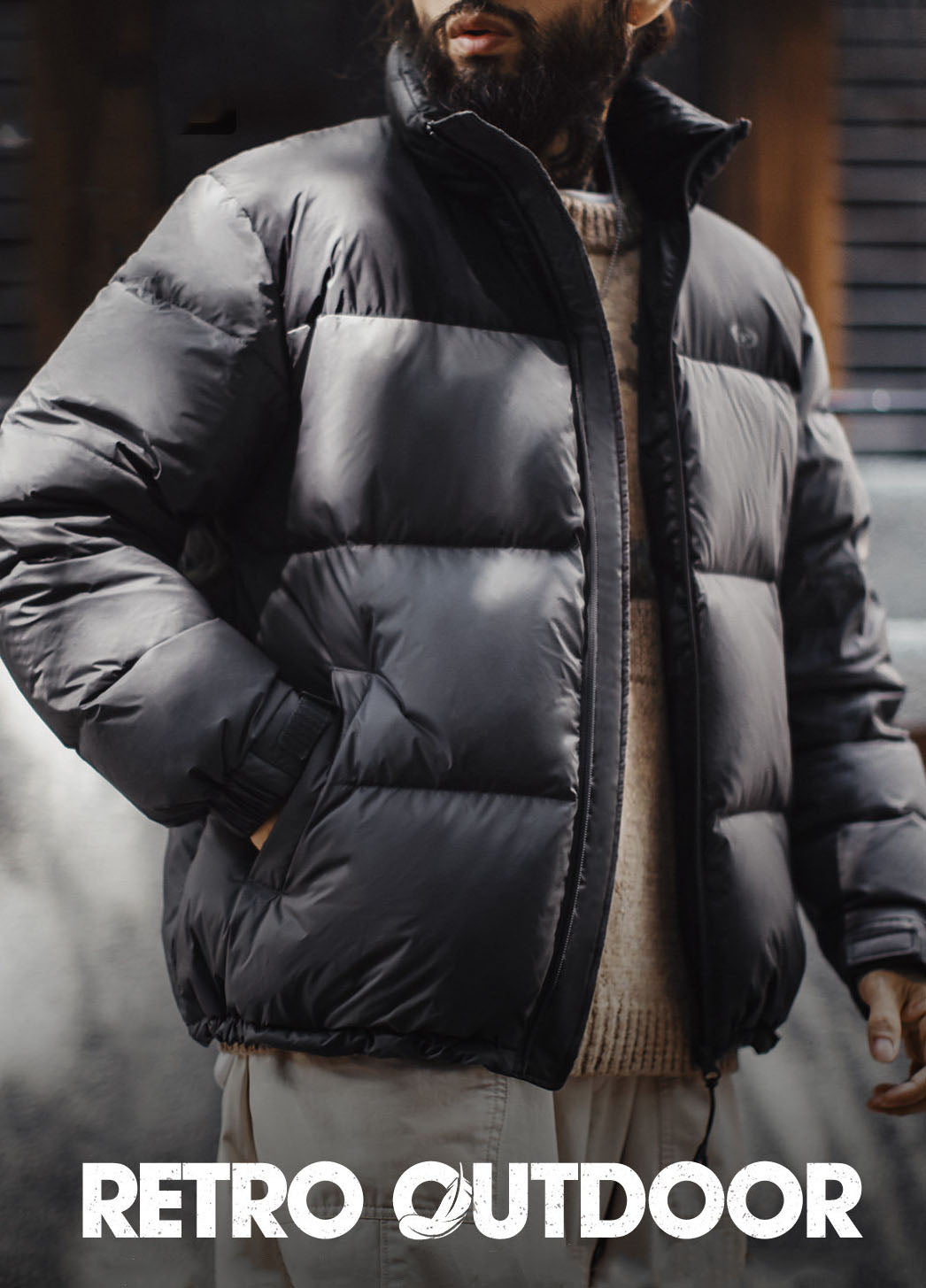 American Retro 90s White Duck Down Bread Warm And Wind proof Men's Jacket - Harmony Gallery
