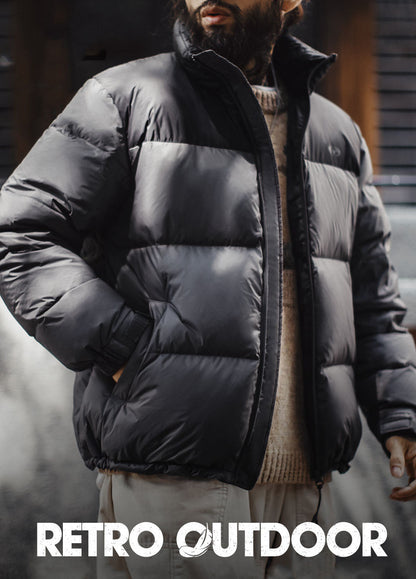 American Retro 90s White Duck Down Bread Warm And Wind proof Men's Jacket - Harmony Gallery
