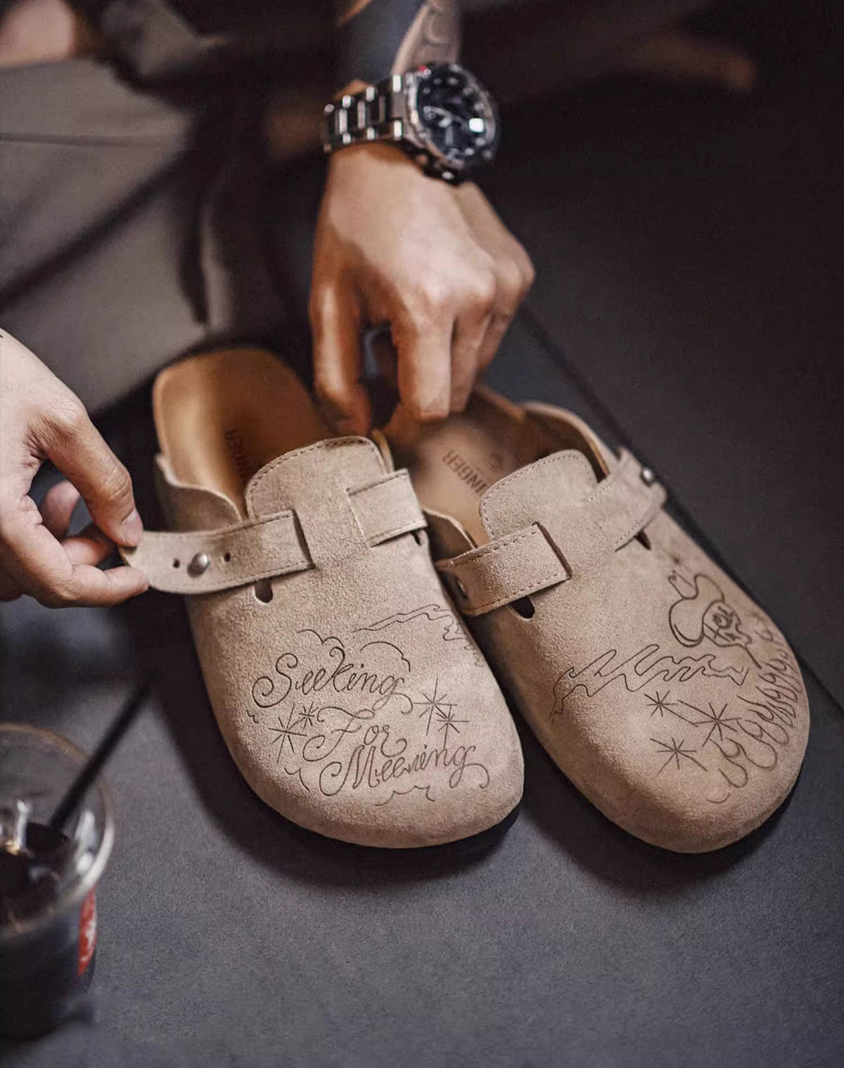 Illustration Of Mules And Half-Slippers Outerwear Cork Leather Unisex Sandal - Harmony Gallery