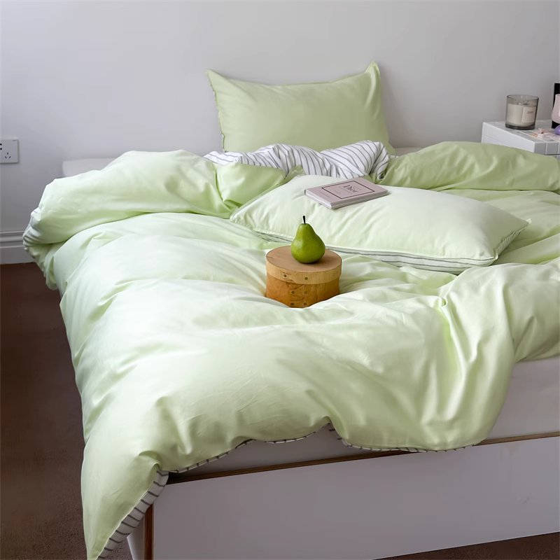 Nordic Modern Striped Washed Four-Piece Pure Cotton Bed Set - Harmony Gallery