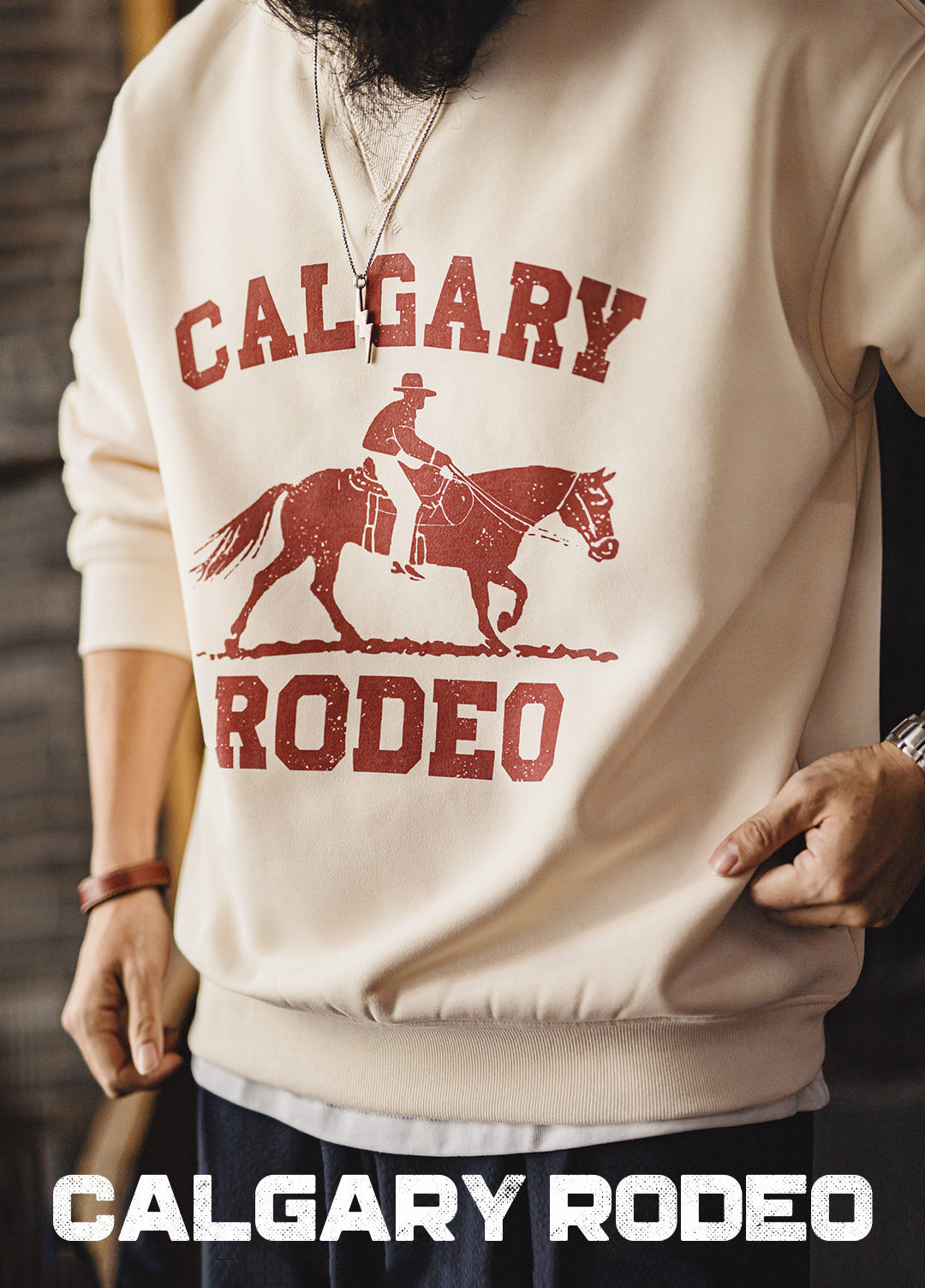American Horse With Fleece Print Warm Thickened Pullover Men's Sweater