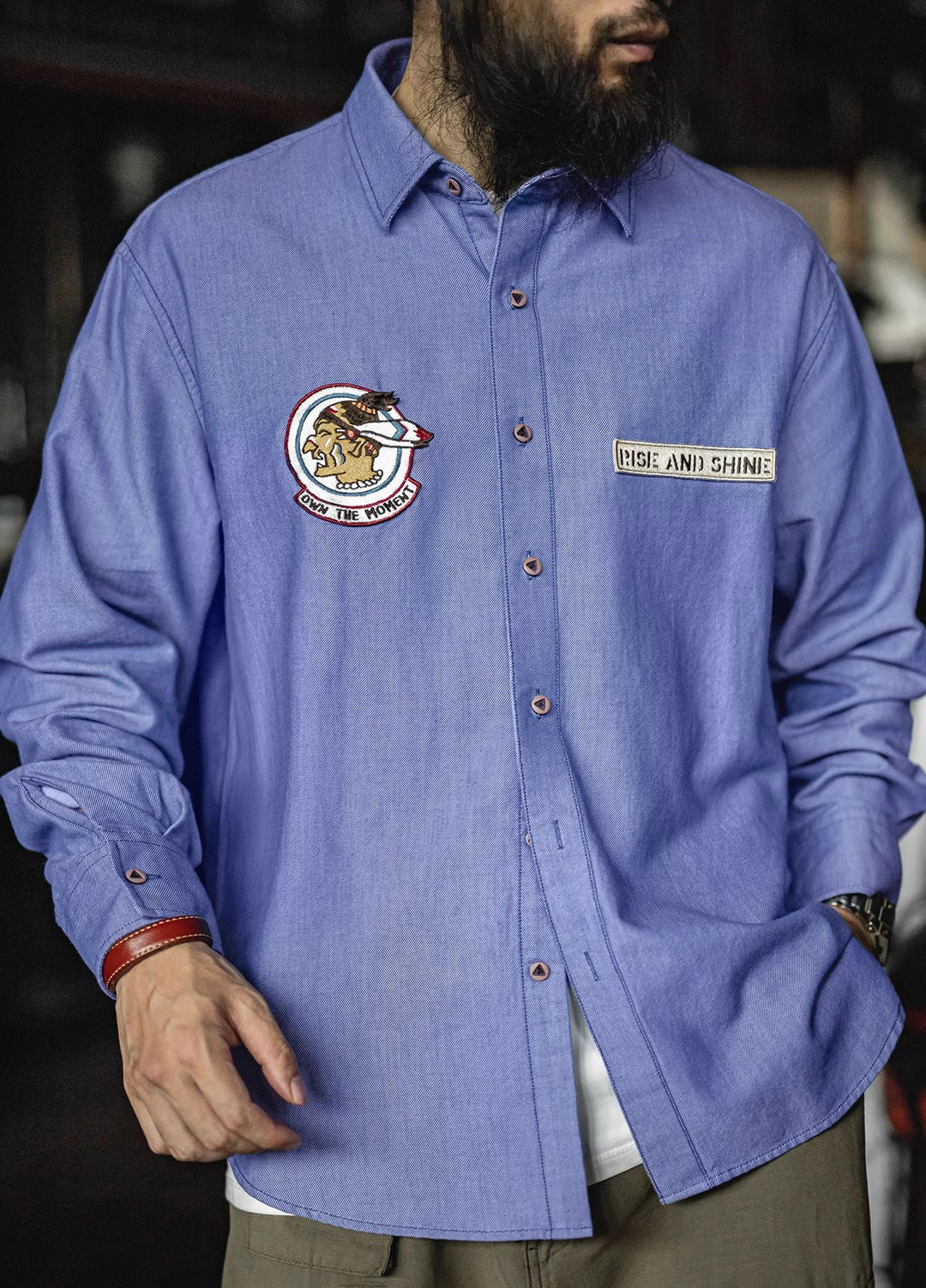 American Casual Oxford Long-Sleeved Blue Pure Cotton Cloth Men's Shirt - Harmony Gallery