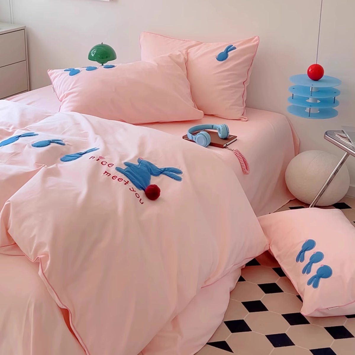 Cute Bunny Cotton Brushed Four-Piece Warm And Thick Bed Set - Harmony Gallery