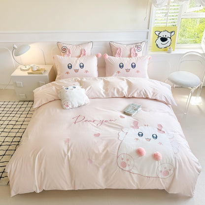 Cartoon Cute Little Fat Dragon Pure Cotton Washed Four-Piece Bed Set - Harmony Gallery