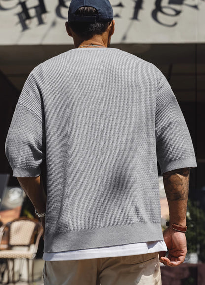 American Bamboo Pattern Henry Drape Knitted Half Sleeves Men's T-Shirt - Harmony Gallery