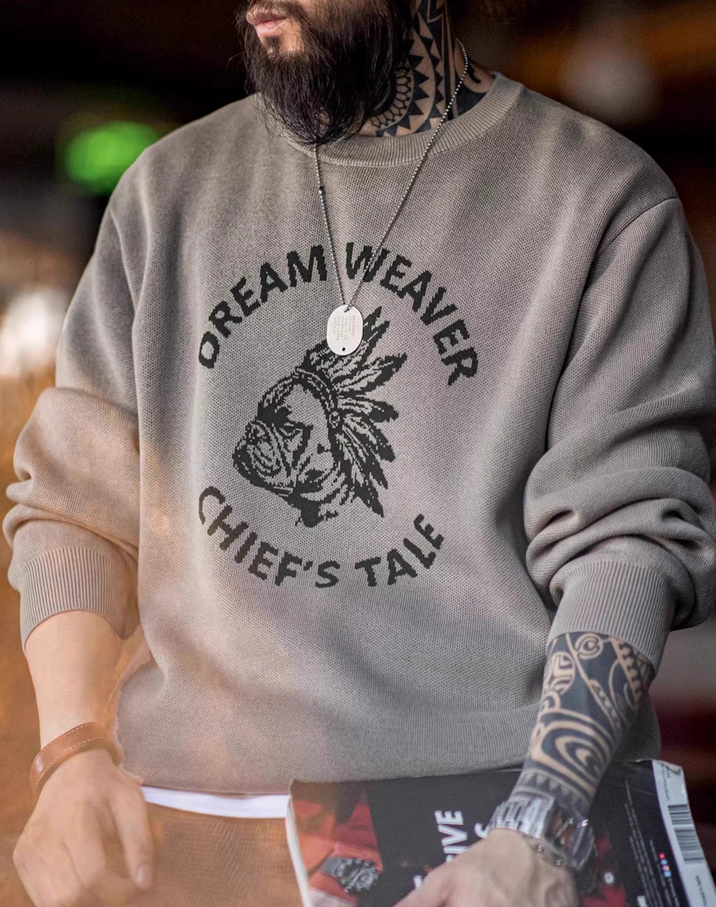 American Retro Linen Letter Contrast Color Pullover Knit Men's Sweater - Harmony Gallery