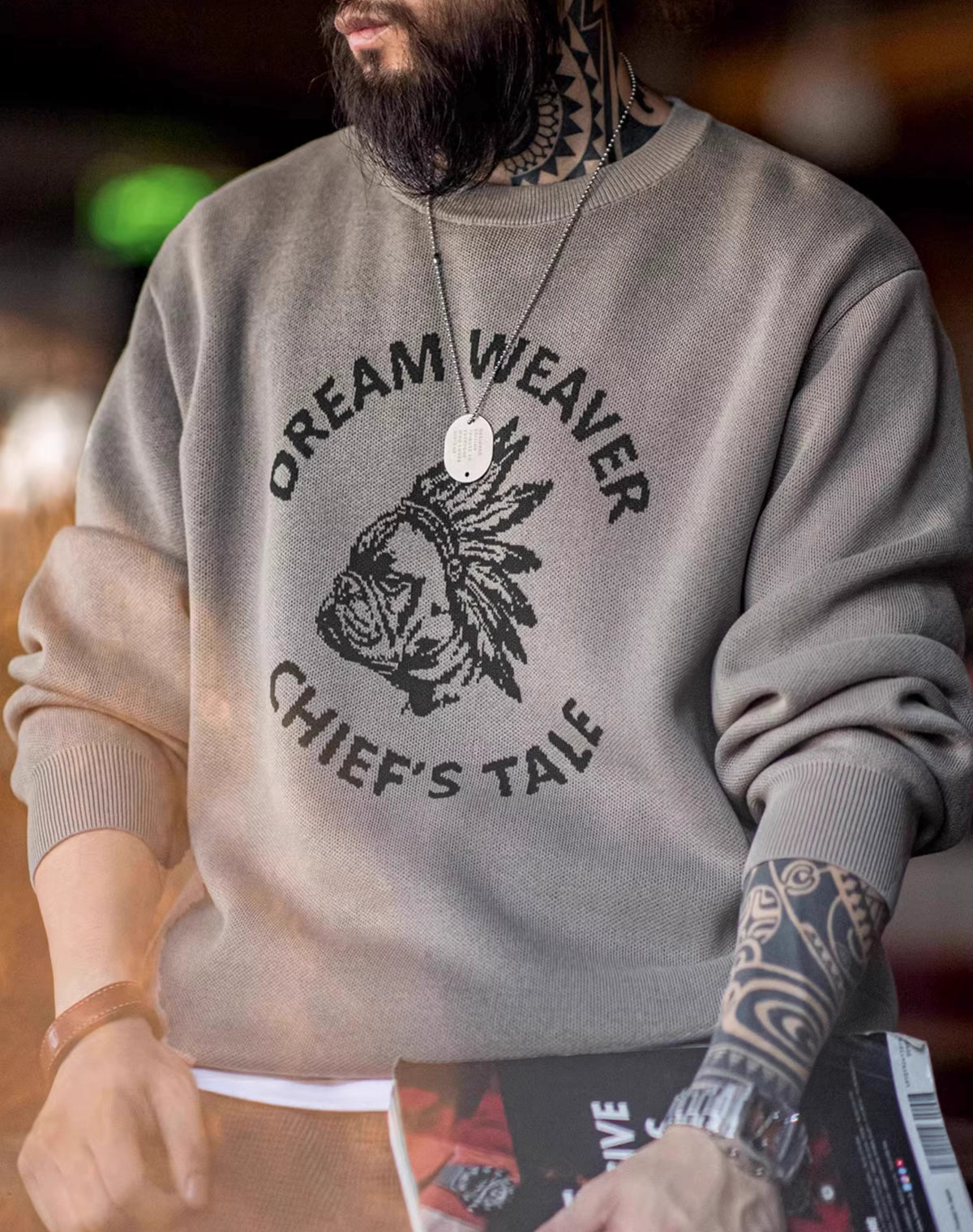 American Retro Linen Letter Contrast Color Pullover Knit Men's Sweater - Harmony Gallery