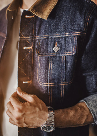 American Retro Denim Corduroy Silhouette Heavyweight Washed Men's Coat