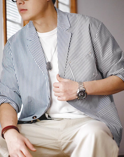 American Workwear Seersucker Striped Suit City Boy Men's Coat - Harmony Gallery