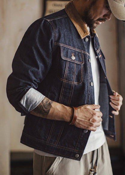 American Retro Denim Corduroy Silhouette Heavyweight Washed Men's Coat
