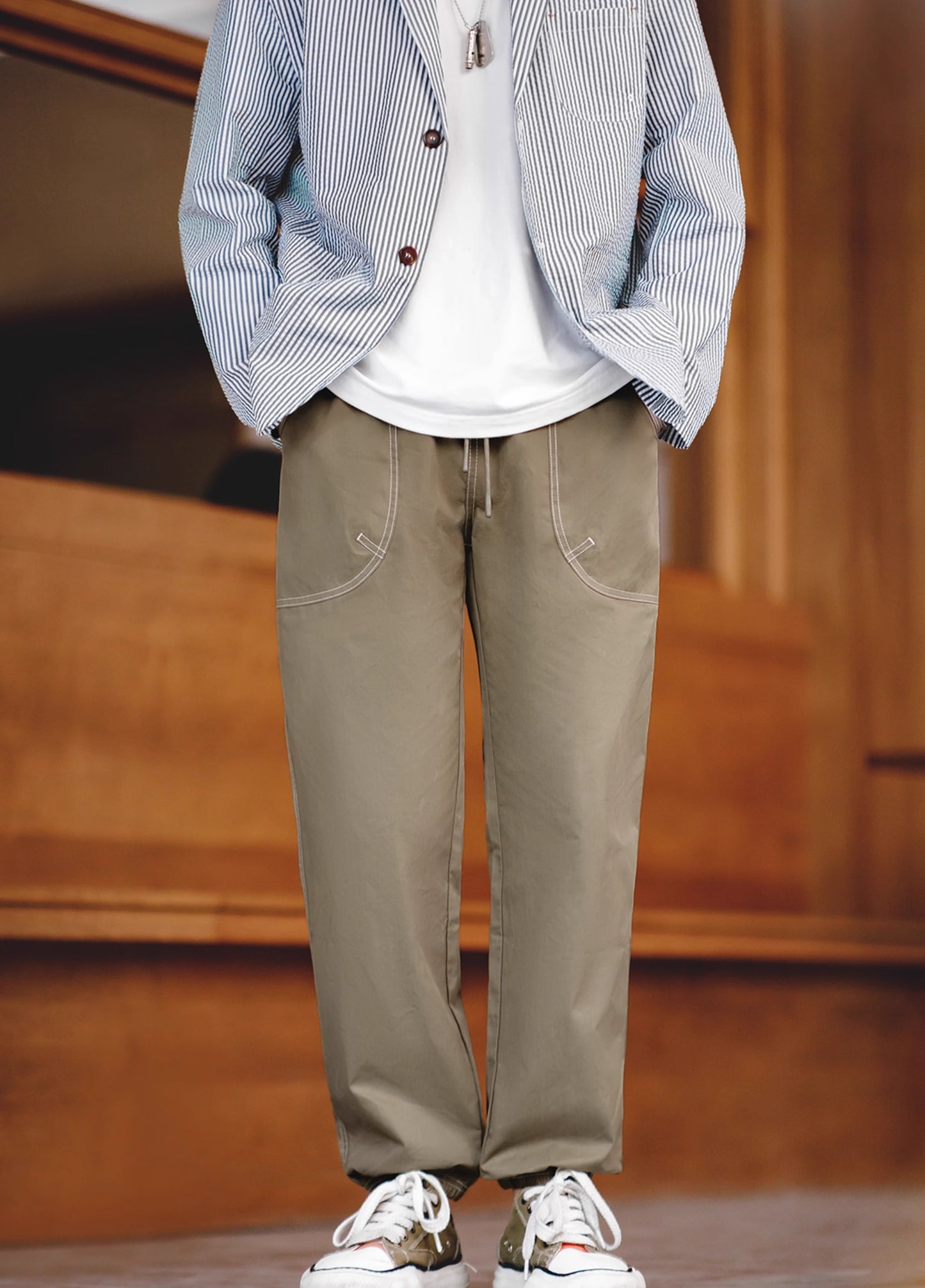 American Workwear Open-Threaded Design Silhouette Men's Trousers - Harmony Gallery